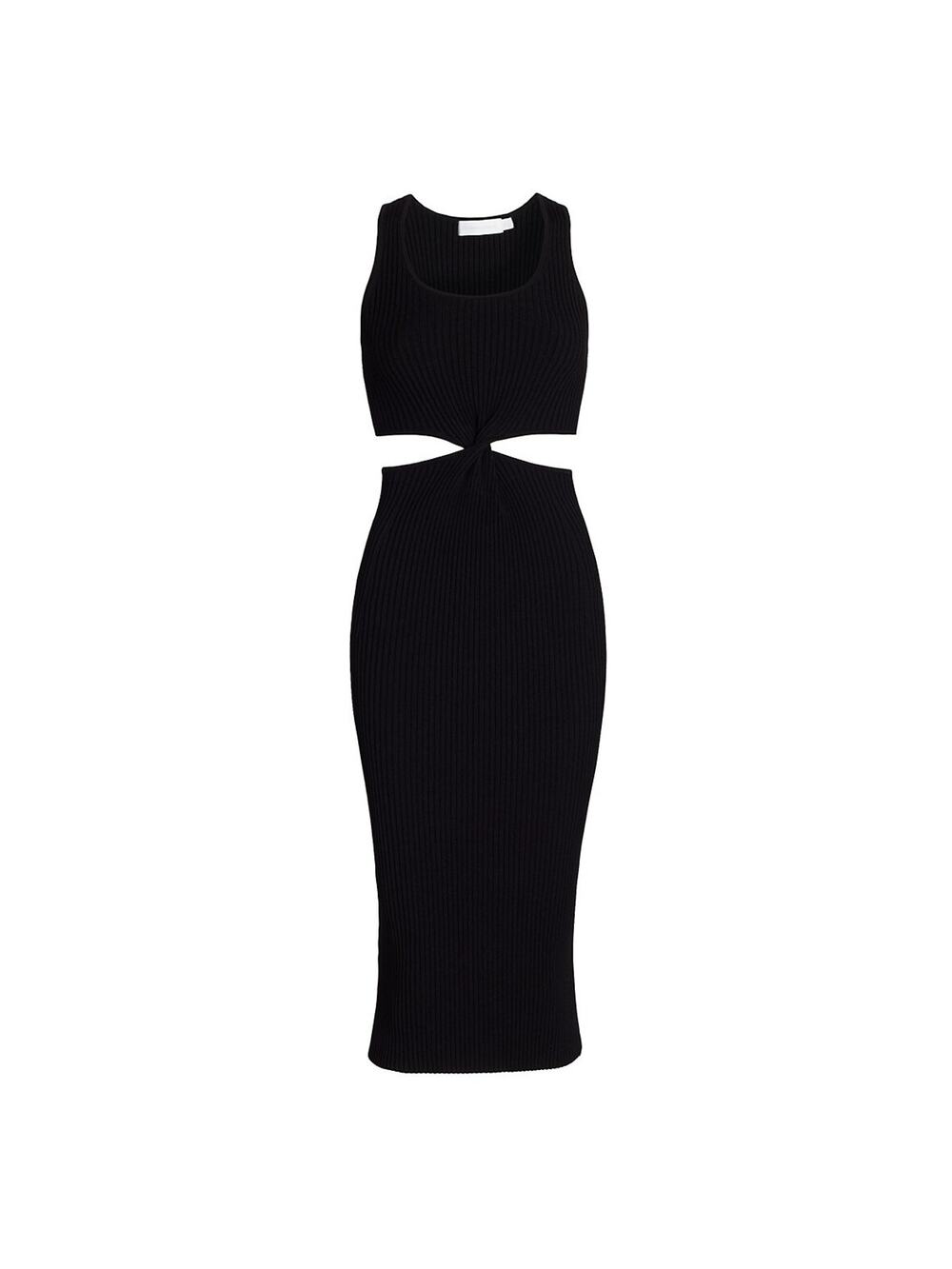Simkhai Ribbed Black Colleen Cutout Midi Dress Size M